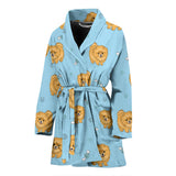 Brown Cute Pomeranian Blue Blackground Women'S Bathrobe