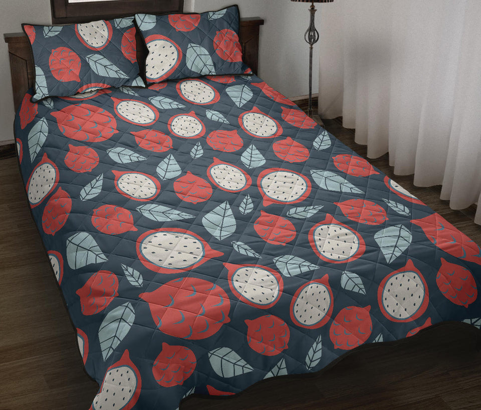 dragon fruits dark blue background Quilt Bed Set