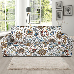 Cute Nautical Steering Wheel Anchor Pattern Sofa Slipcover