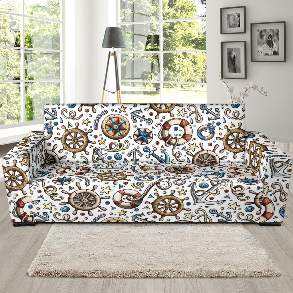 Cute Nautical Steering Wheel Anchor Pattern Sofa Slipcover