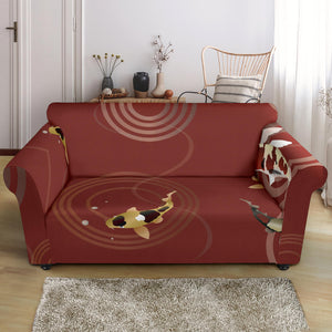 Koi Fish Carp Fish Red Background Loveseat Couch Slipcover