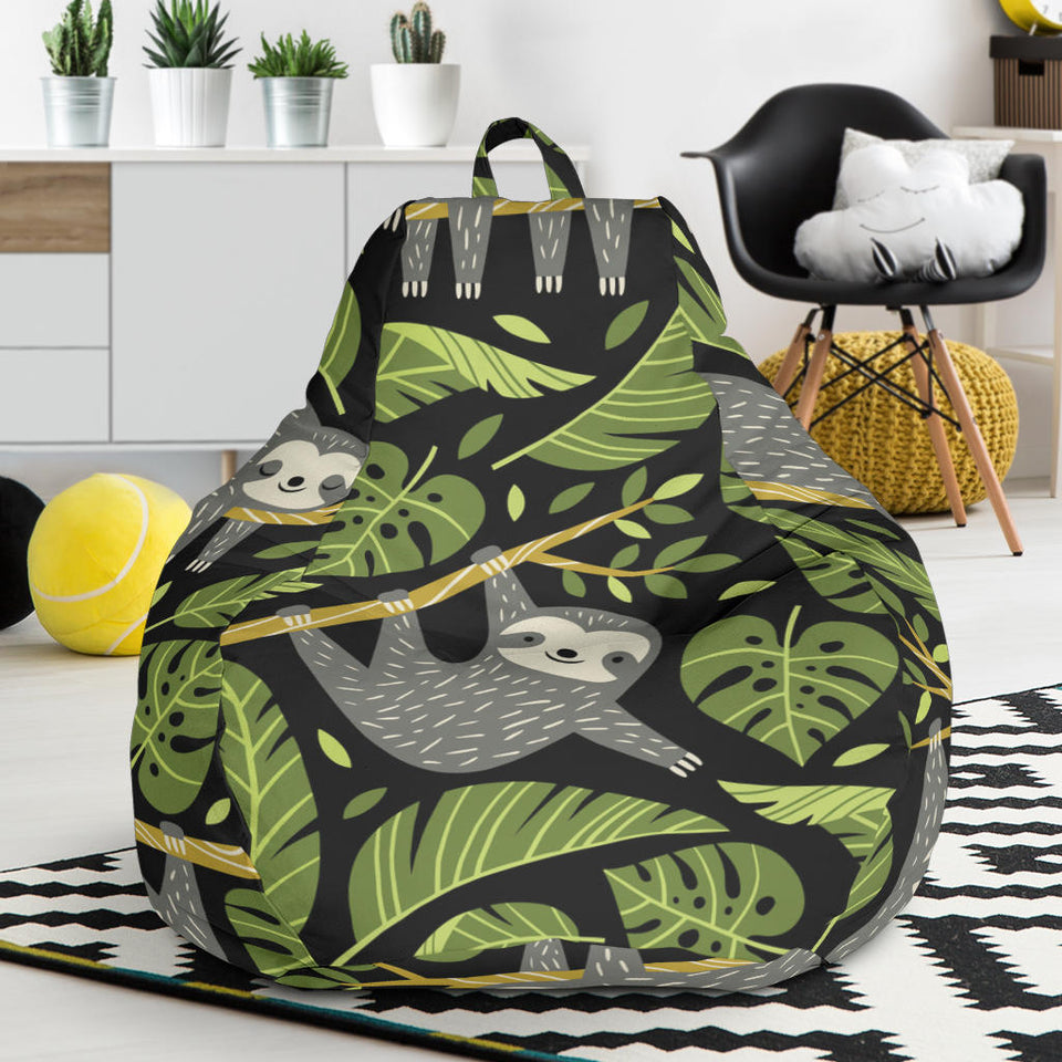 Cute Sloths Tropical Palm Leaves Black Background Bean Bag Cover