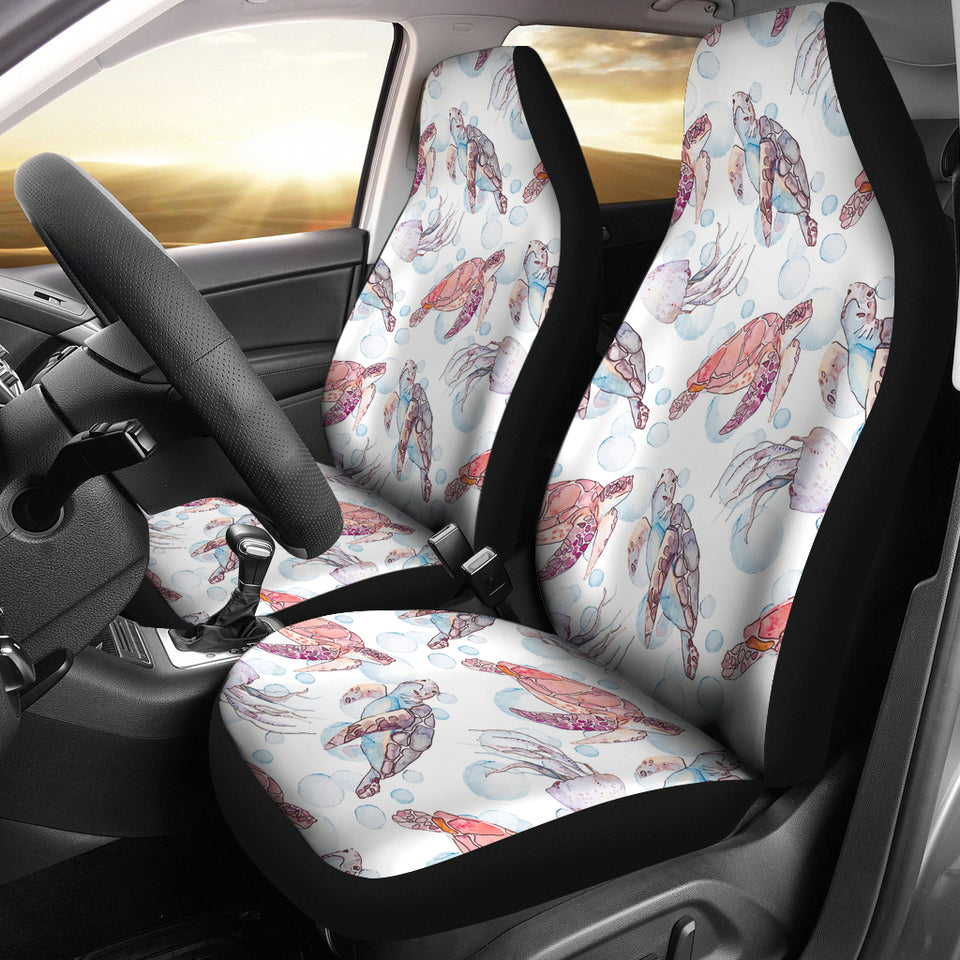 Watercolor Sea Turtle Jellyfish Pattern  Universal Fit Car Seat Covers