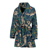 Raccoon Tropical Leaves Pattern Women'S Bathrobe