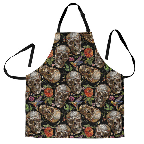 Skull Rose Humming Bird Flower Pattern Adjustable Apron
