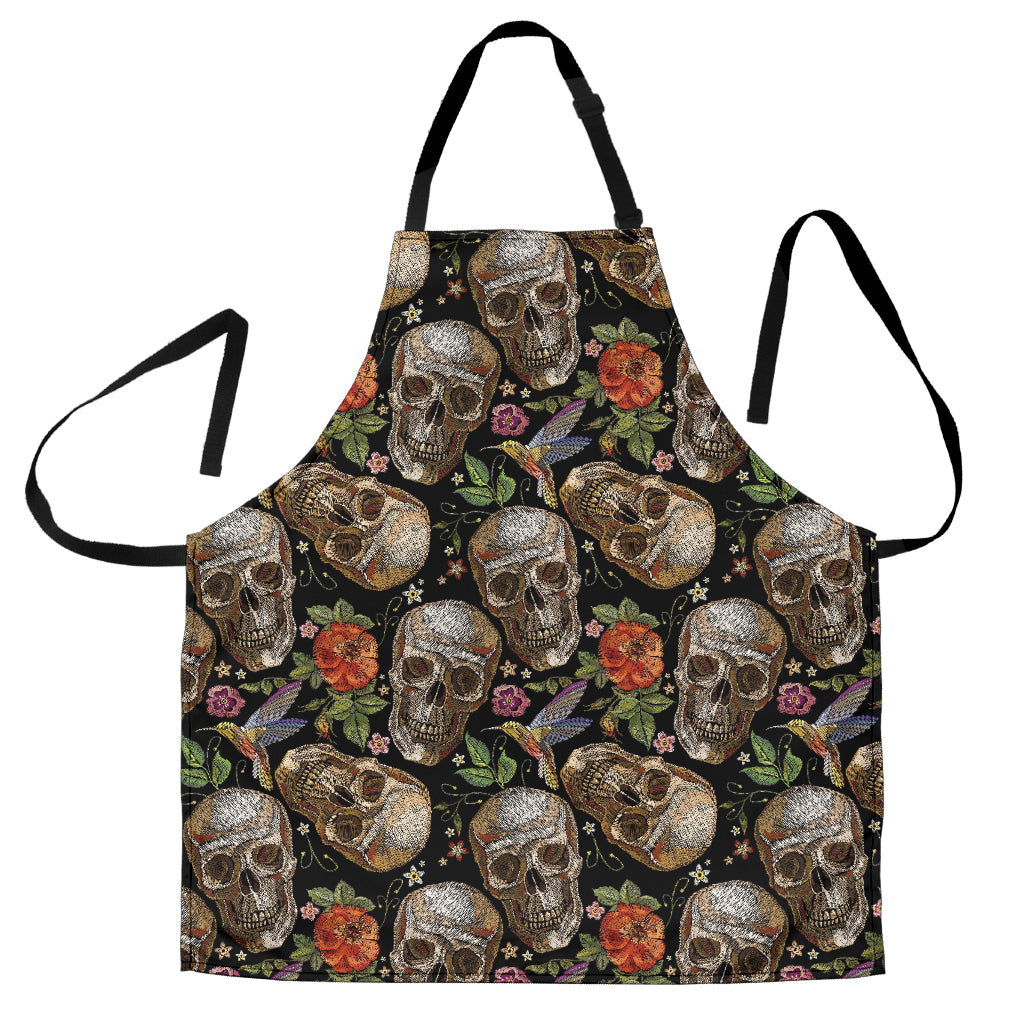 Skull Rose Humming Bird Flower Pattern Adjustable Apron
