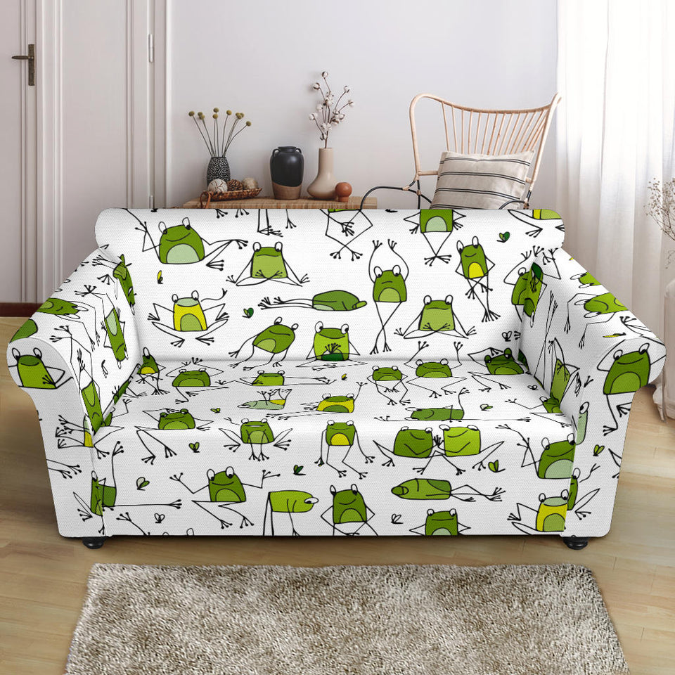 Sketch Funny Frog Pattern Loveseat Couch Slipcover