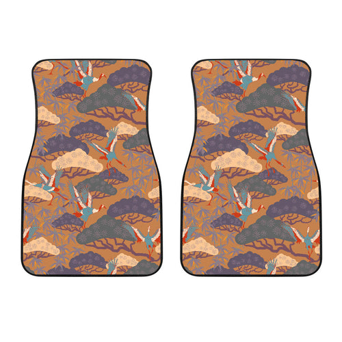 Bonsai Bamboo Stork Japanese Pattern Brown Theme  Front Car Mats