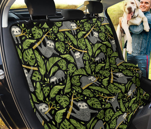 Cute Sloths Tropical Palm Leaves Black Background Dog Car Seat Covers