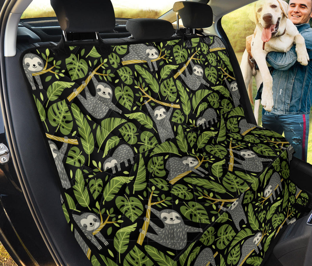 Cute Sloths Tropical Palm Leaves Black Background Dog Car Seat Covers