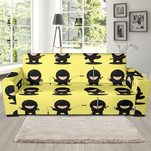 Cute Ninja Yellow Background Sofa Slipcover