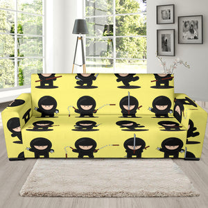 Cute Ninja Yellow Background Sofa Slipcover