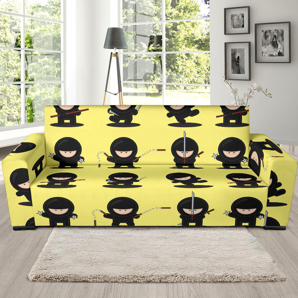 Cute Ninja Yellow Background Sofa Slipcover