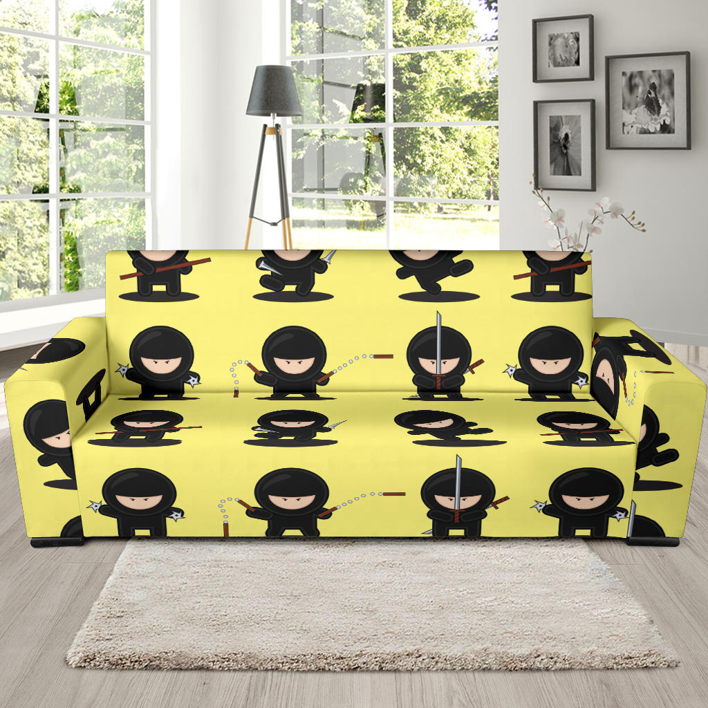 Cute Ninja Yellow Background Sofa Slipcover