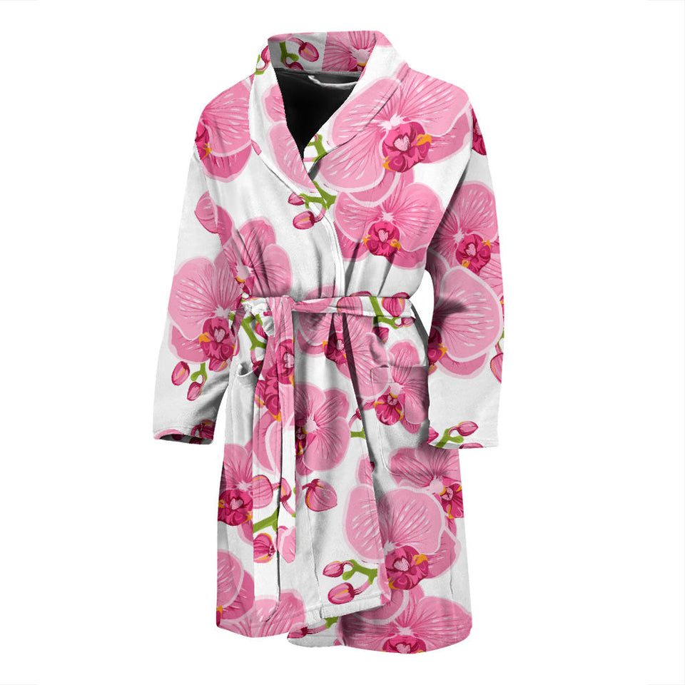 Pink Purple Orchid Pattern Background Men'S Bathrobe