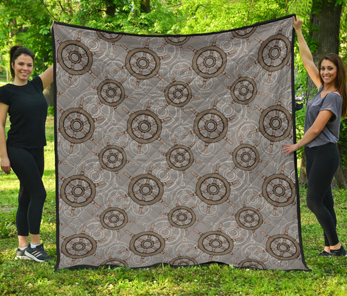 Nautical Wood Steering Wheel Pattern Premium Quilt