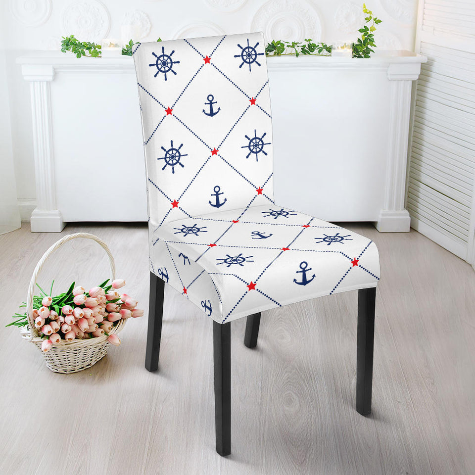 Anchor Rudder Nautical Design Pattern Dining Chair Slipcover