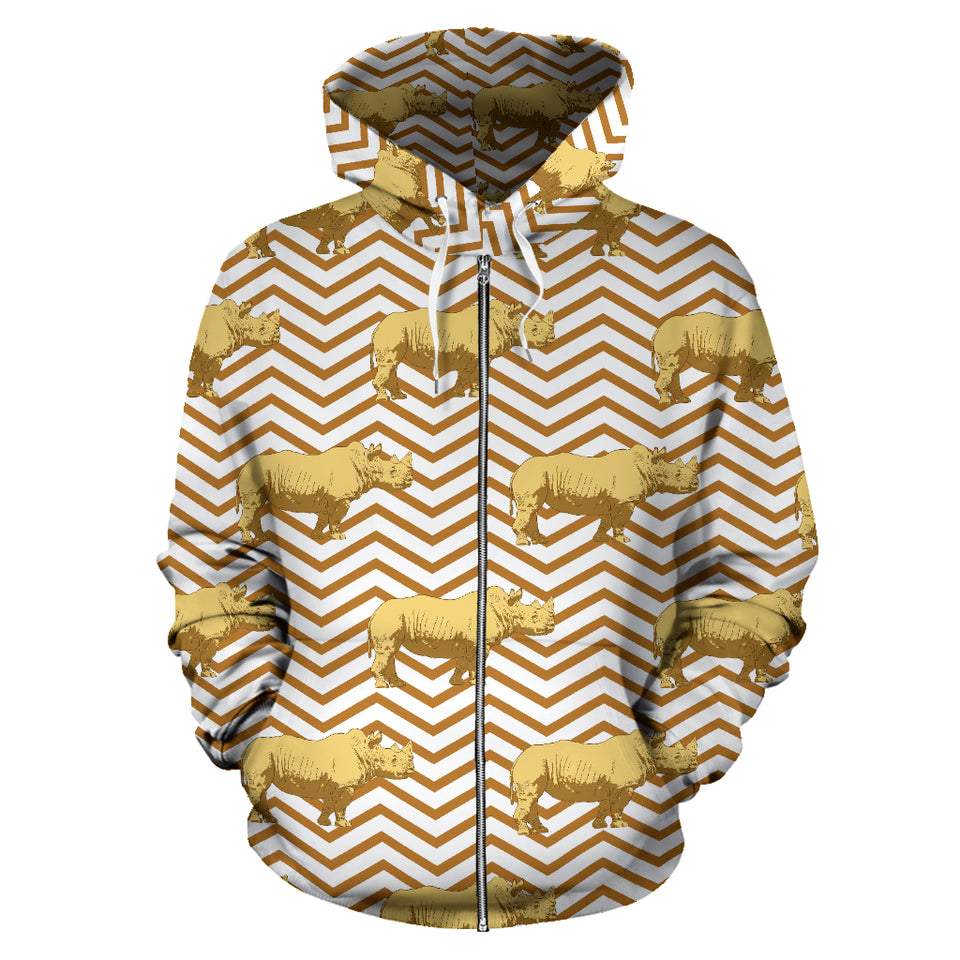 Rhino Yellow Theme Pattern Zip Up Hoodie