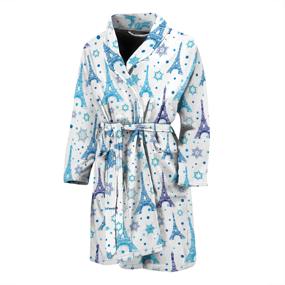 Eiffel Tower Pattern Print Design 01 Men's Bathrobe