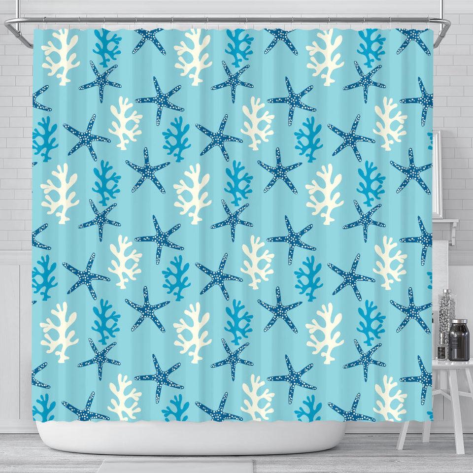 Blue Starfish Coral Reef Pattern Shower Curtain Fulfilled In US