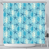 Blue Starfish Coral Reef Pattern Shower Curtain Fulfilled In US