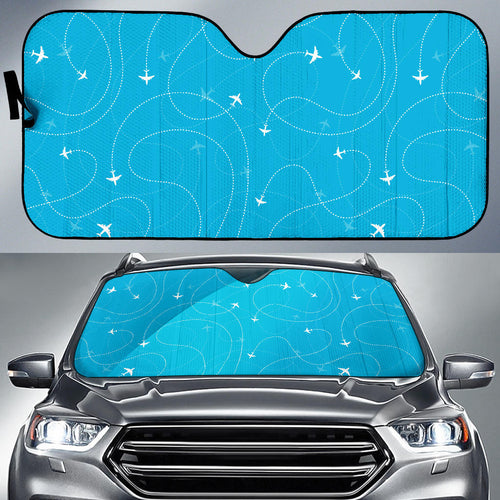 Airplane Destinations Blue Background Car Sun Shade