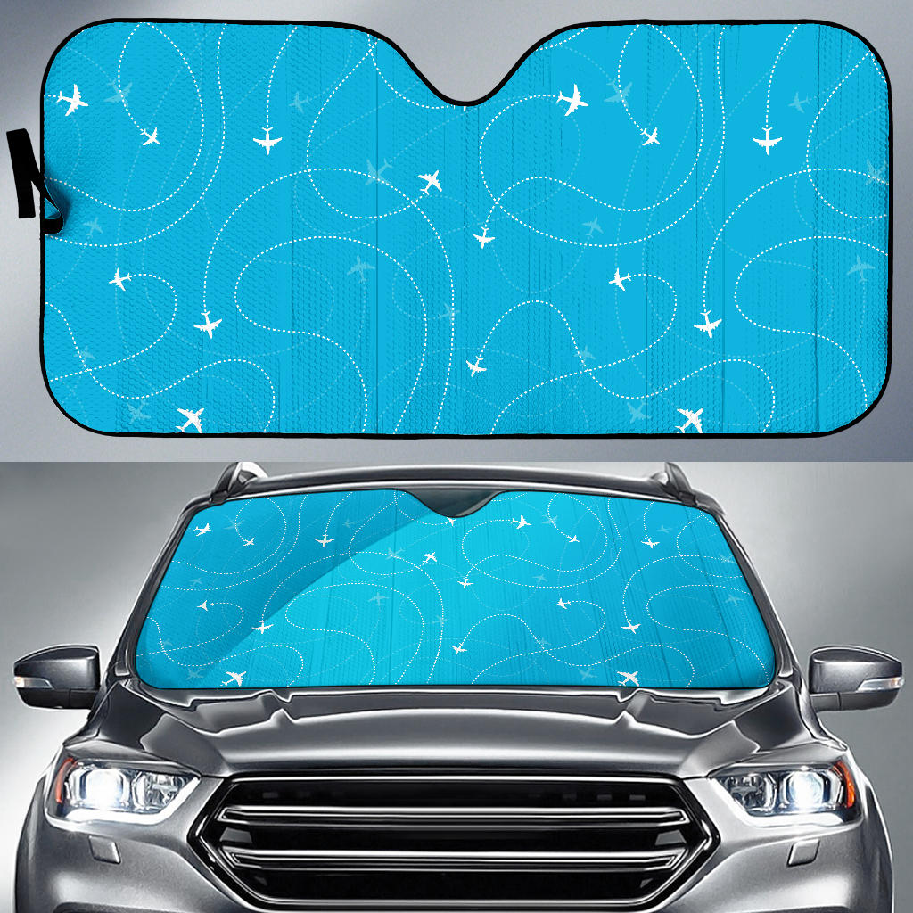 Airplane Destinations Blue Background Car Sun Shade