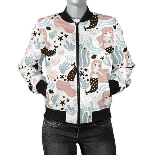 Cute Mermaid Pattern Women'S Bomber Jacket