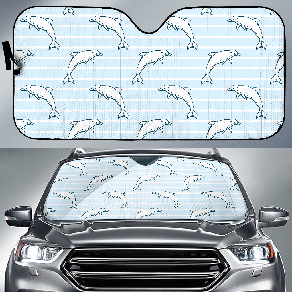 Dolphin Blue Striped Background Car Sun Shade