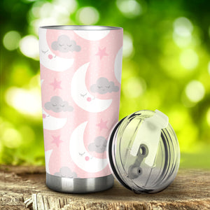 Cute Moon Cloud Star Pattern Pink Dot Background Tumbler