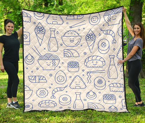 Cute Sushi Icon Pattern Premium Quilt