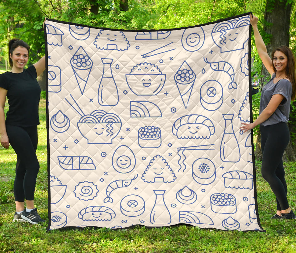 Cute Sushi Icon Pattern Premium Quilt