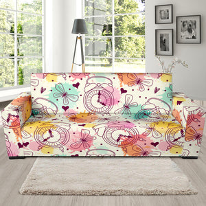 Clock Butterfly Pattern Sofa Slipcover