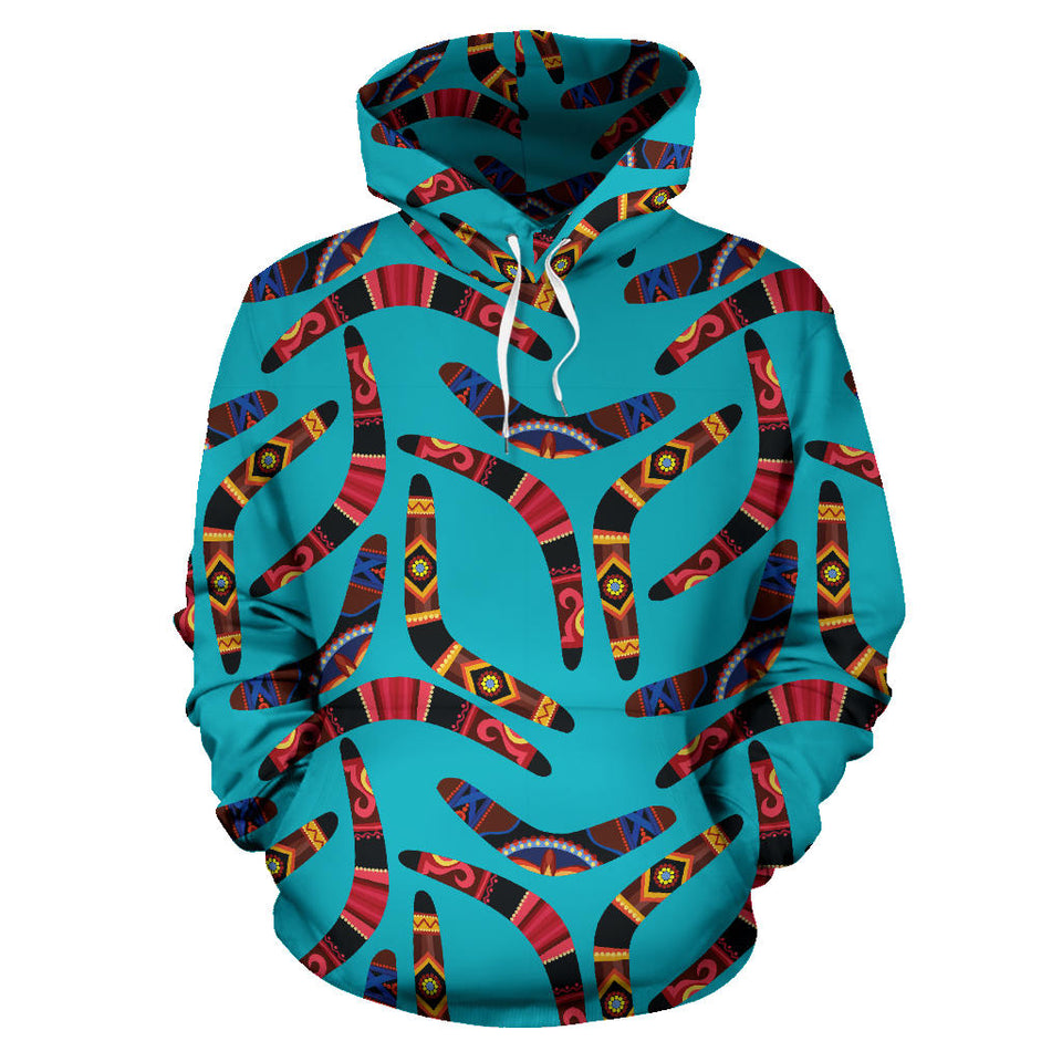 Boomerang Australian Aboriginal Ornament Blue Background Men Women Pullover Hoodie