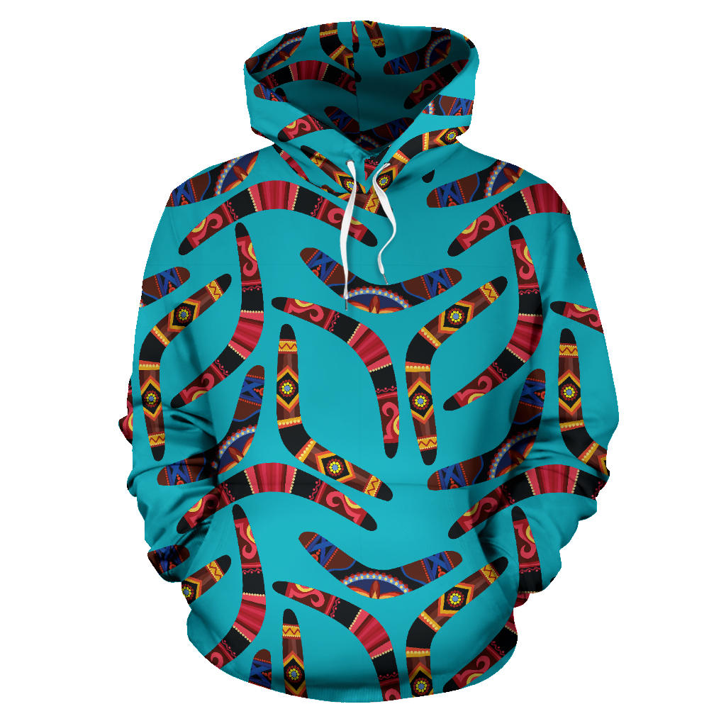 Boomerang Australian Aboriginal Ornament Blue Background Men Women Pullover Hoodie