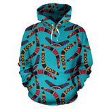 Boomerang Australian Aboriginal Ornament Blue Background Men Women Pullover Hoodie