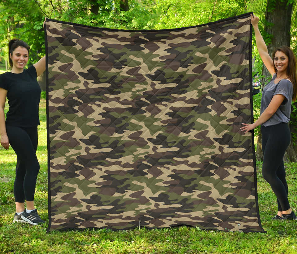 Dark Green Camo Camouflage Pattern Premium Quilt