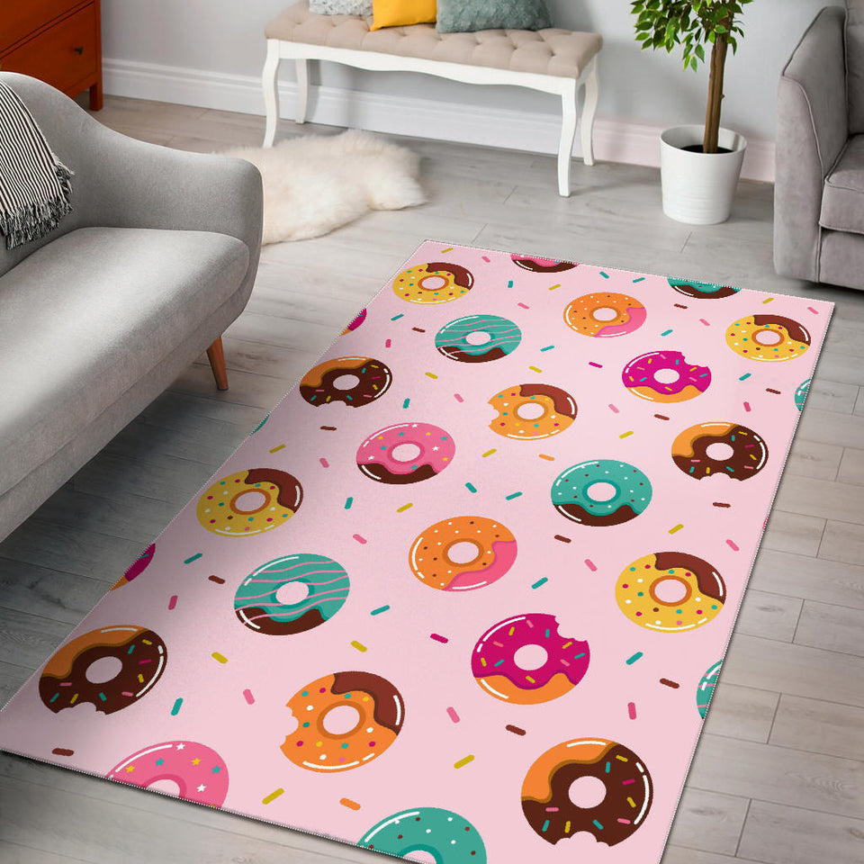 Donut Pattern Glaze Pink Background Area Rug