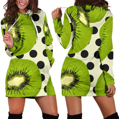Kiwi Black Dot Background Women'S Hoodie Dress