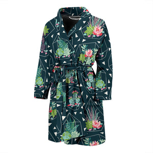 Cactus Glass Terrarium Pattern Men'S Bathrobe