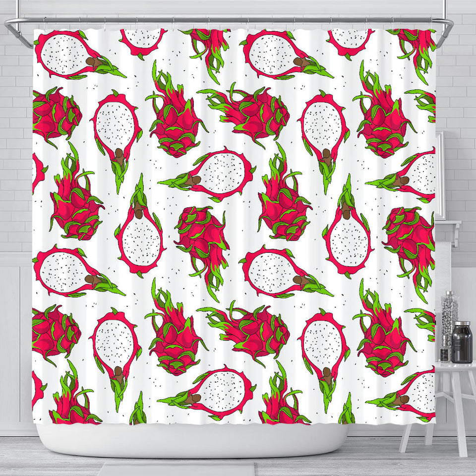 Dragon Fruits White Background Shower Curtain Fulfilled In US