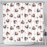 Cute Pugs Pink Heart Paw Pattern Shower Curtain Fulfilled In US