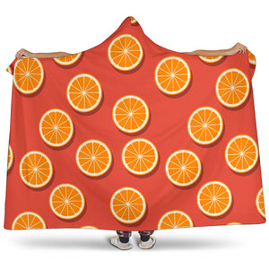 Oranges Pattern Red Background Hooded Blanket