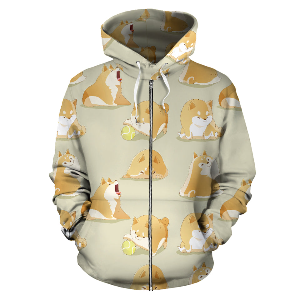 Cute Fat Shiba Inu Dog Pattern Zip Up Hoodie