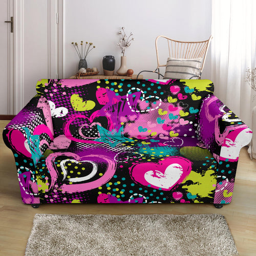 Heart Dot Wave Star Creative Design Pattern Loveseat Couch Slipcover