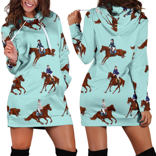 Horses Running Horses Rider Pattern Women'S Hoodie Dress