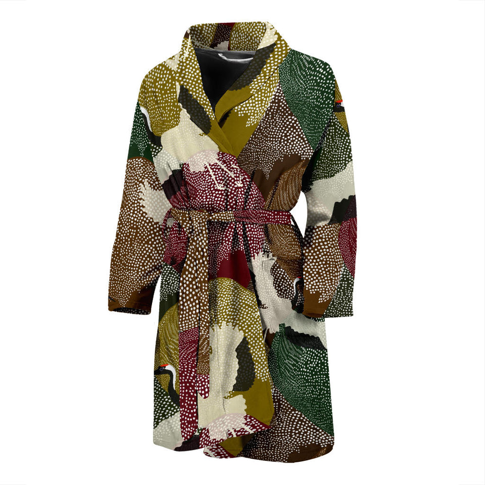 Japanese Cranes Flying Forest Dot Pattern Men'S Bathrobe