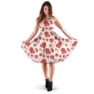 Rose Pattern Print Design 01 Sleeveless Midi Dress
