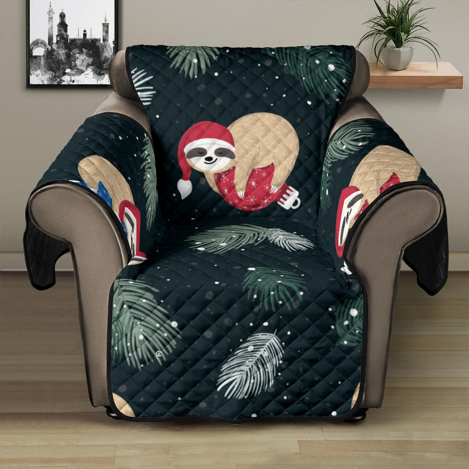 Cute sloths sleeping christmas ball santa hat pattern Recliner Cover Protector