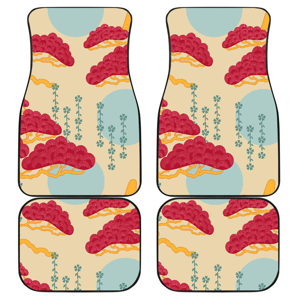 Red Bonsai Gray Sun Japanese Pattern Front And Back Car Mats